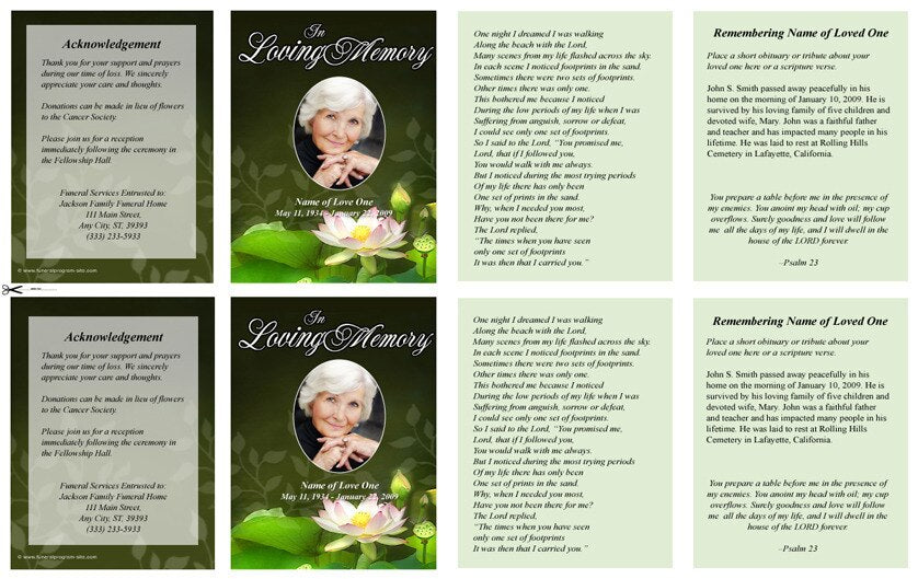 Lotus Small Memorial Card Template.