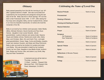 Classic Car Funeral Program Template.
