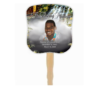 Serene Cardstock Memorial Fan With Wooden Handle (Pack of 10).