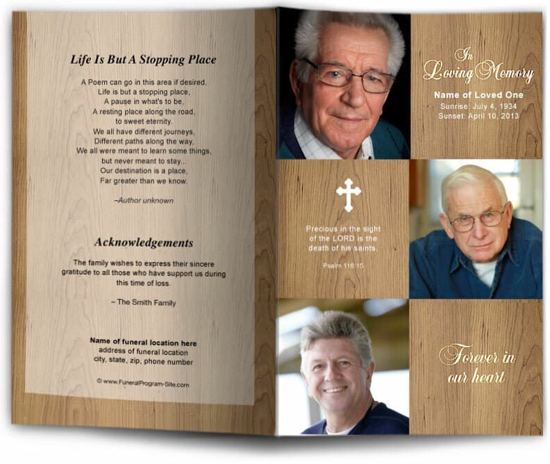 Wooden Funeral Program Template.