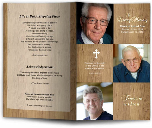 Wooden Funeral Program Template.