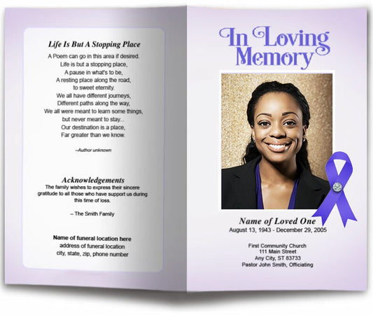 Lupus Purple Ribbon Funeral Program Template.