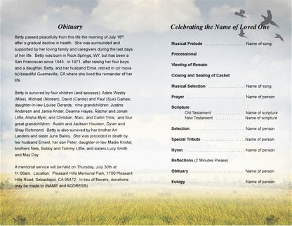 Pheasant Funeral Program Template.