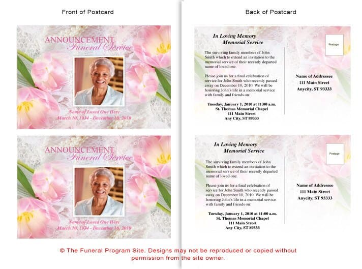 Pearls Funeral Announcement Postcard Template.