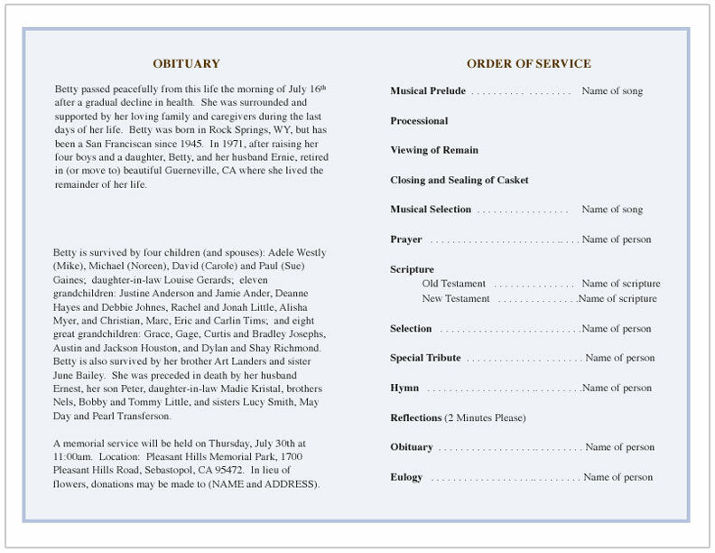 Allegro Funeral Program Template.