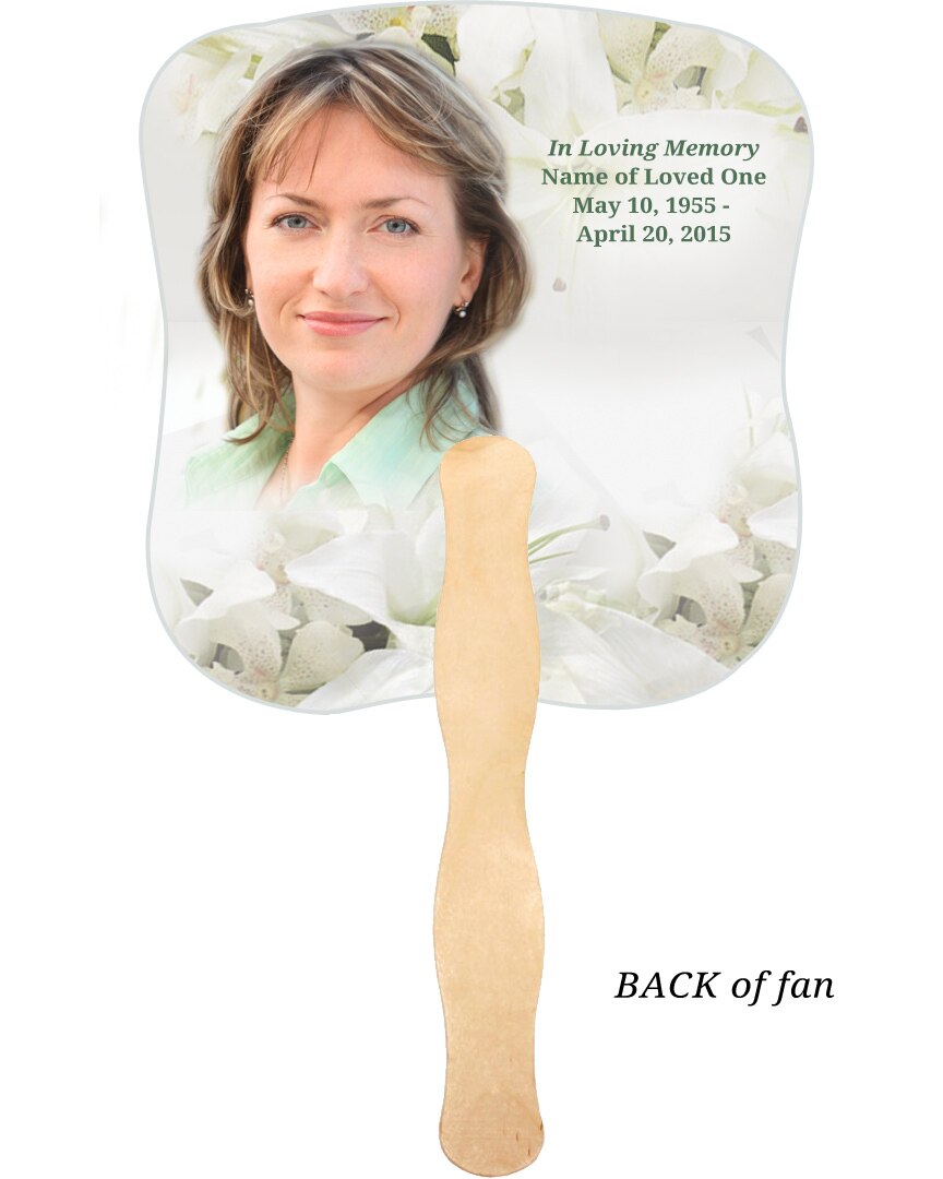 Lily Cardstock Memorial Fan With Wooden Handle (Pack of 10).