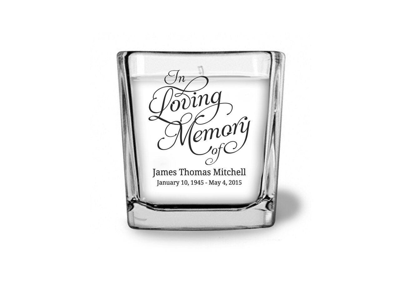 In Loving Memory Personalized Glass Cube Memorial Candle.