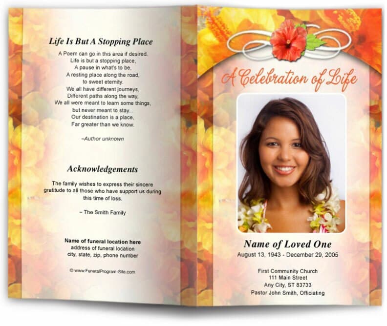 Hibiscus Funeral Program Template.