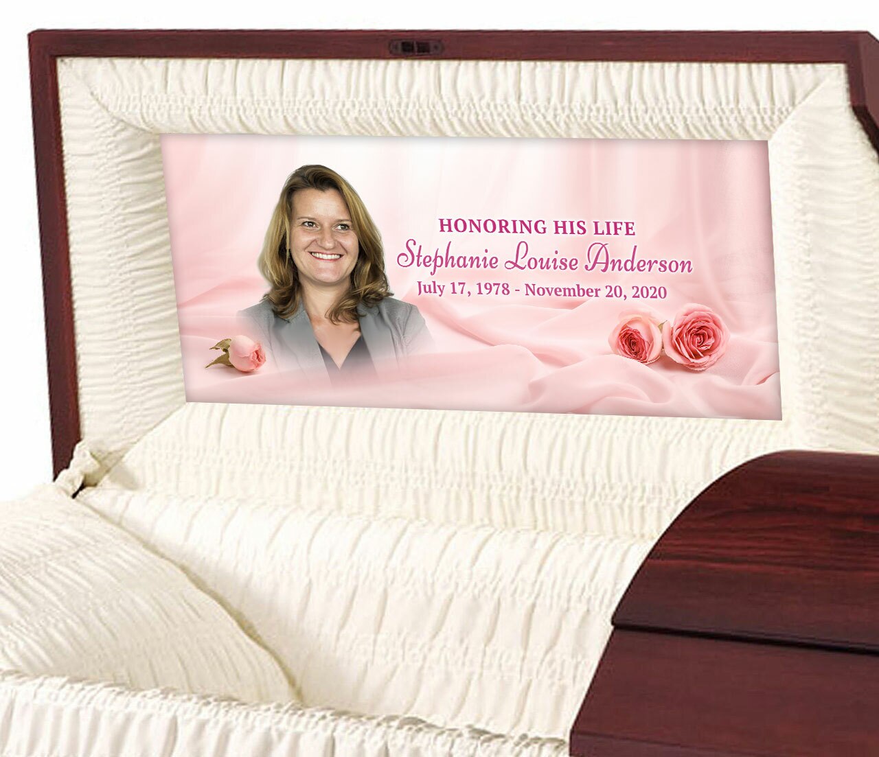 Delicate Pink Personalized Casket Panel Insert.