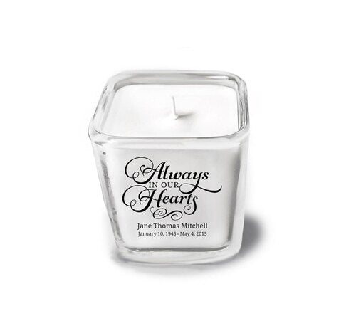 Always Personalized Glass Cube Memorial Candle.