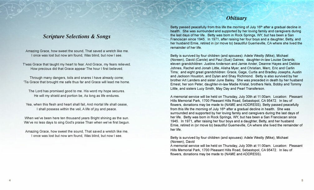 Teal Devotion Funeral Booklet Template.