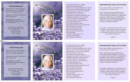 Lilac Small Memorial Card Template.