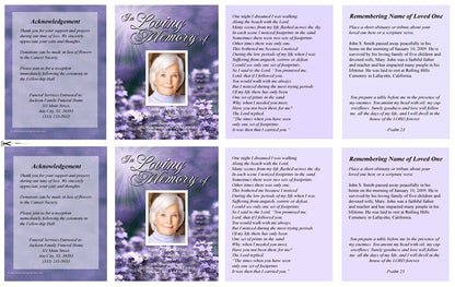 Lilac Small Memorial Card Template.