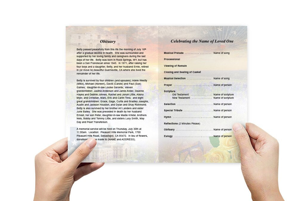 Texas Funeral Program Template.