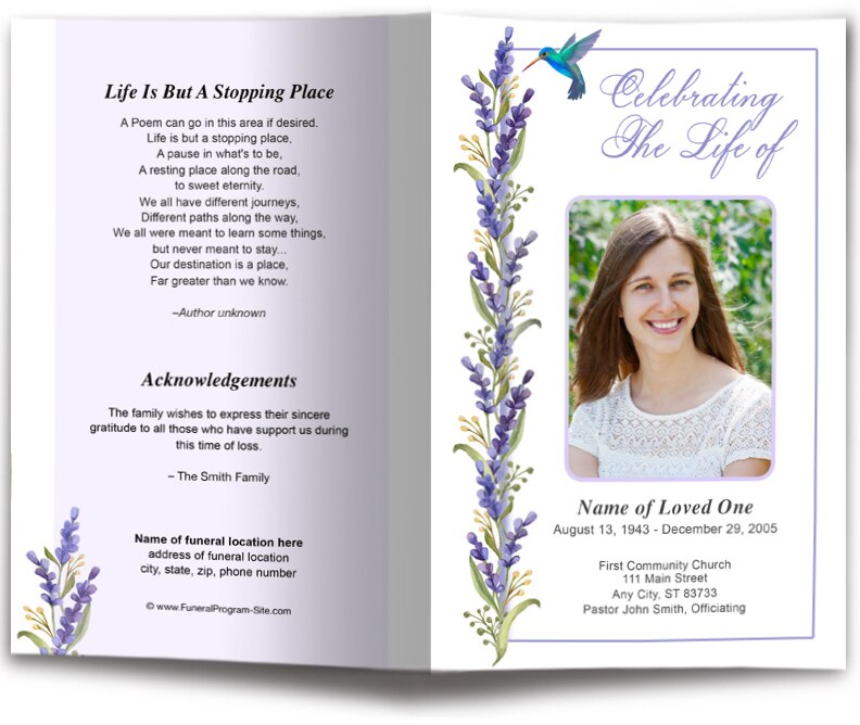 Hummingbird Funeral Program Template.