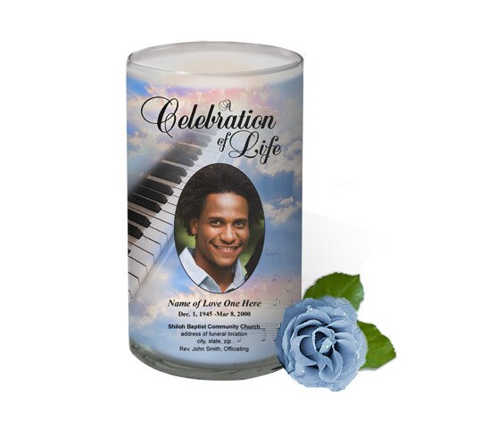 Piano Ivory Personalized Glass Memorial Candle.