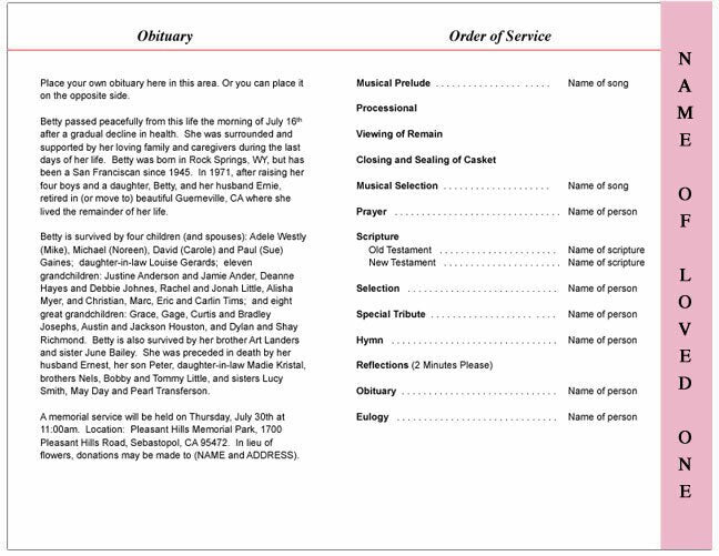 Pearls Letter 4-Sided Graduated Funeral Program Template.