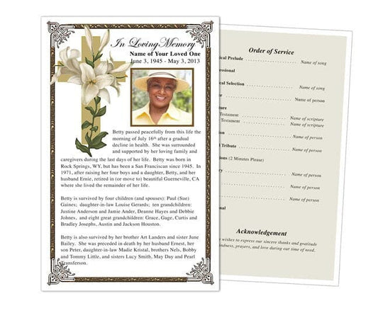 Bethany Funeral Flyer Template.