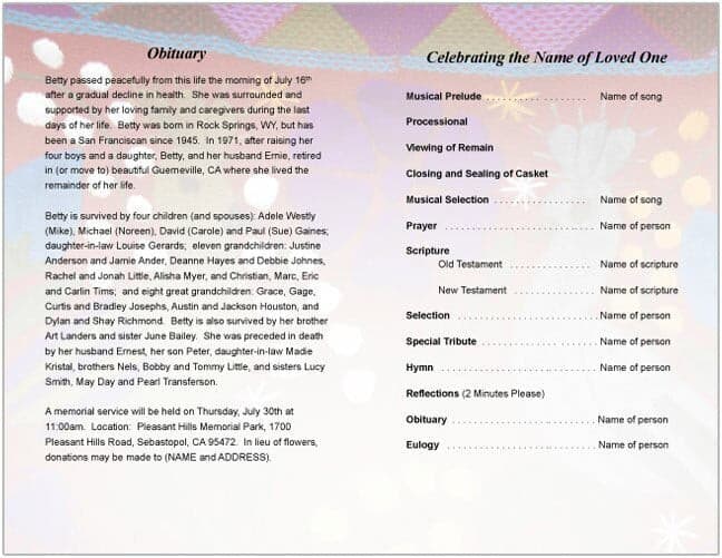 Bonita Funeral Program Template.