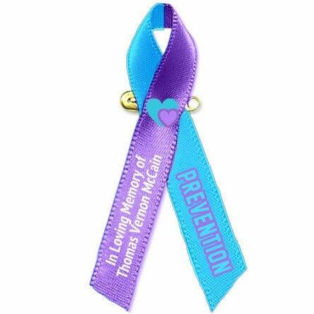 Personalized Suicide Awareness Ribbon (Purple-Teal) - Pack of 10.