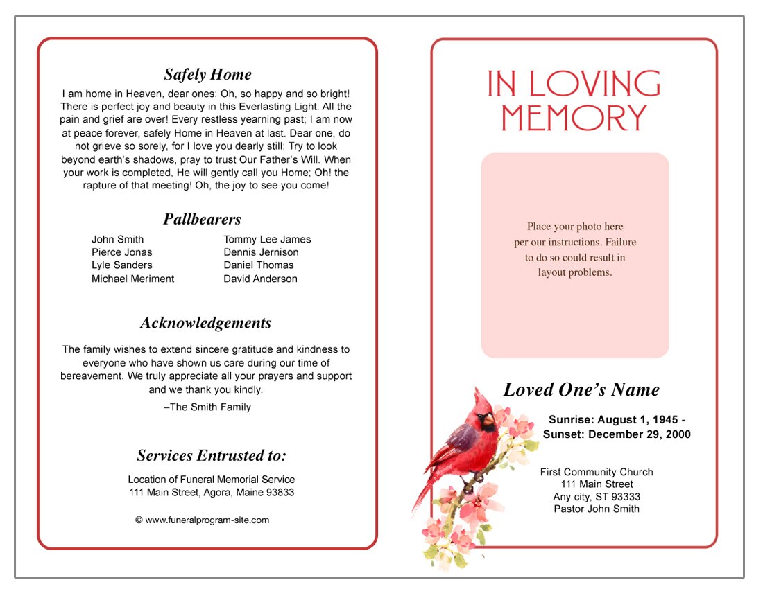 Cardinal 4-Sided Graduated Funeral Program Template.