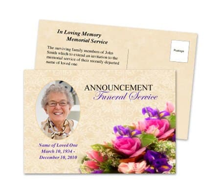 Golden Funeral Announcement Postcard Template.