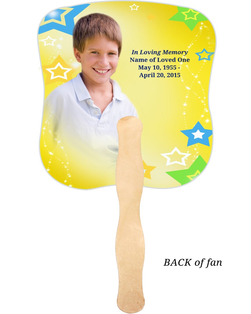 Starry Cardstock Memorial Fan With Wooden Handle (Pack of 10).