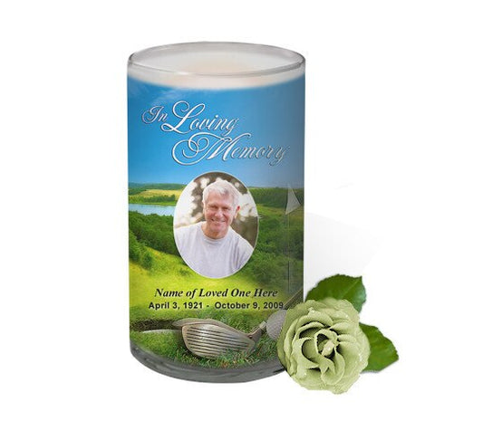 Golf Personalized Glass Memorial Candle.