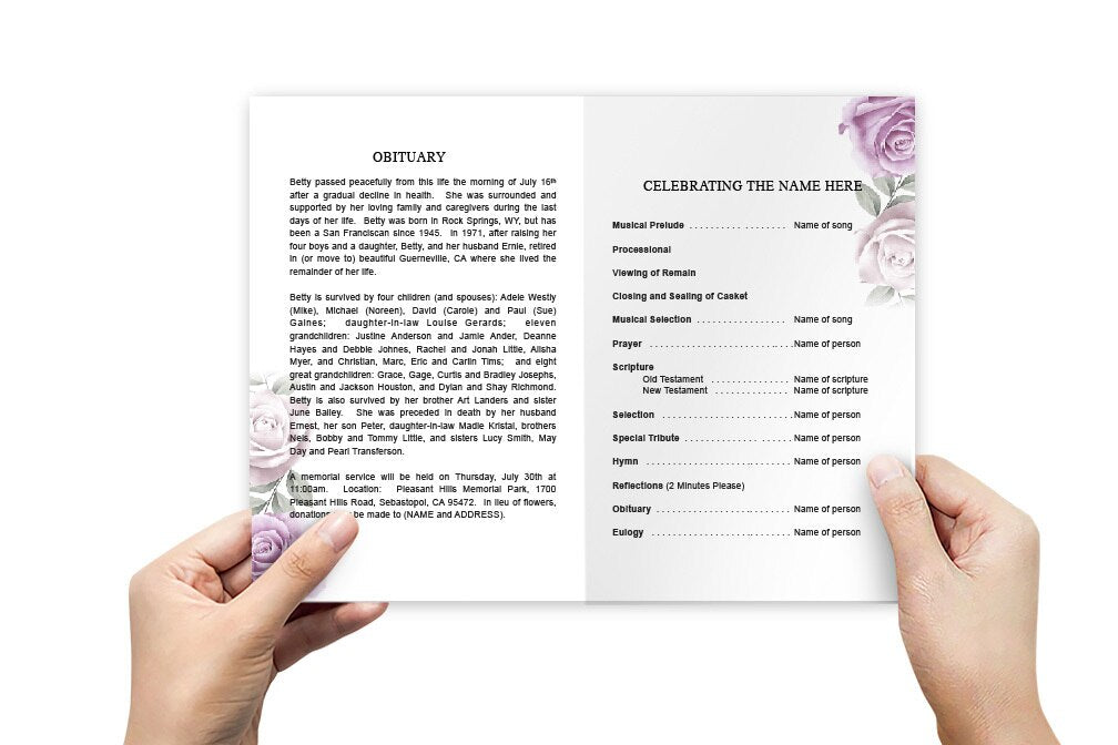 Rosette Watercolor Funeral Program Template.