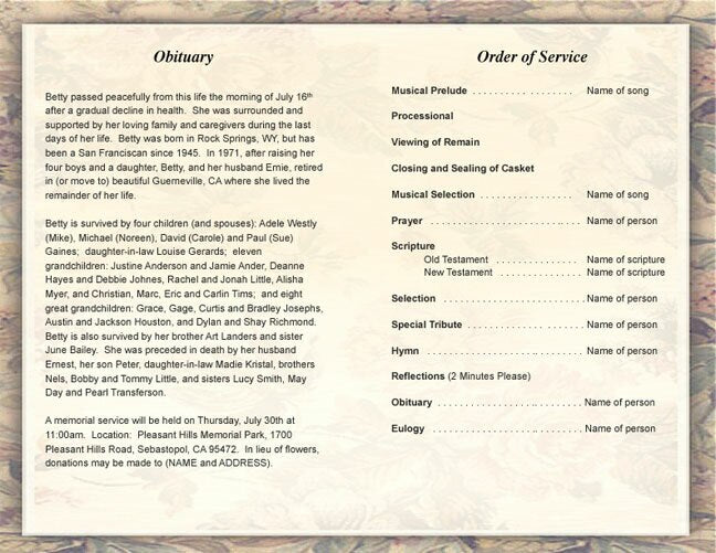 Tapestry Funeral Program Template.