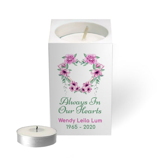 Heart Personalized Mini Memorial Tea Light Candle Holder.