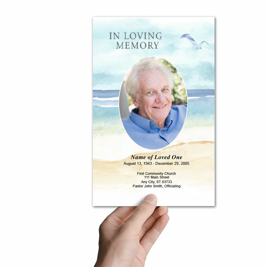 Beach Watercolor Funeral Program Template.