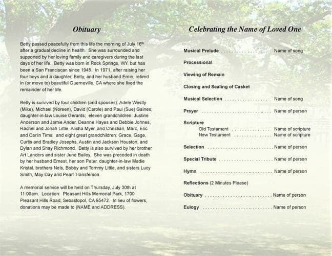 Oakridge Funeral Program Template.