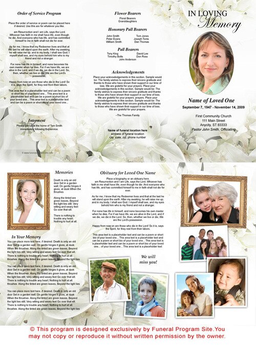 Lily Tri Fold Funeral Brochure Template.