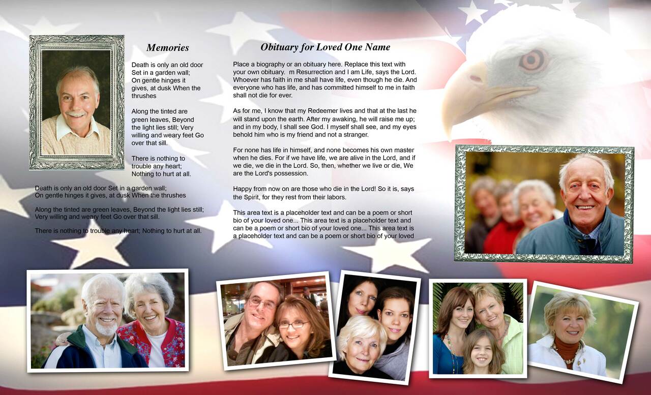 U.S. Flag Trifold Funeral Brochure Template.