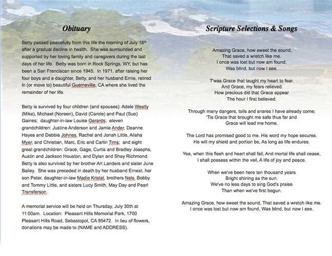 Outdoor Funeral Program Template | DIY Funeral Programs – Funeral ...