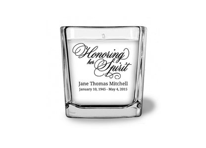Honoring Her Spirit Glass Cube Memorial Candle.