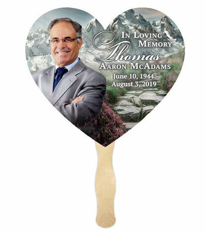 Church Fan Heart Memorial With Wooden Handle Grand Mountain (Pack of 10).