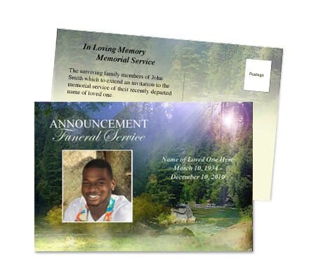 Serenity Funeral Announcement Postcard Template.