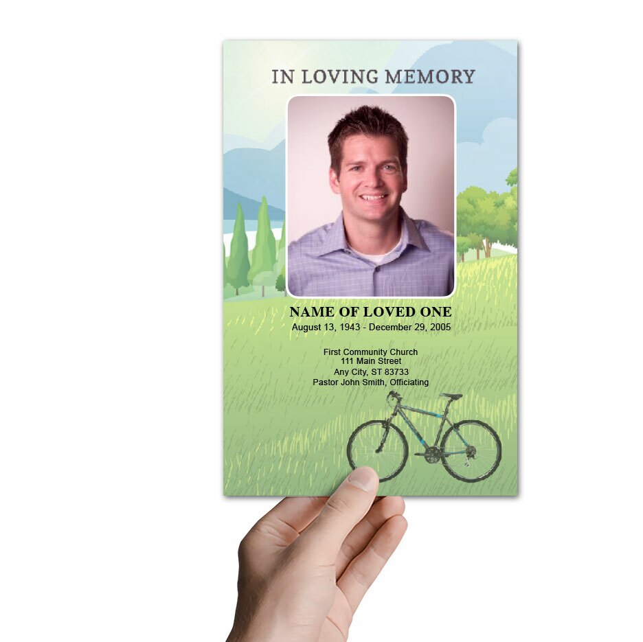 Country Bike Watercolor Funeral Program Template.