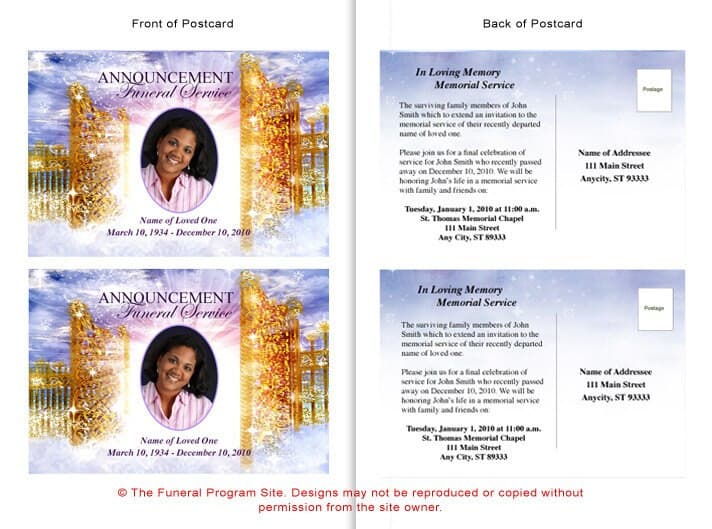 Pathway Funeral Announcement Postcard Template.