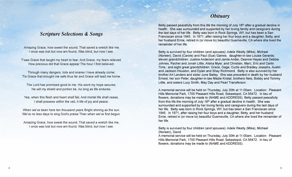 Heaven Funeral Booklet Template.