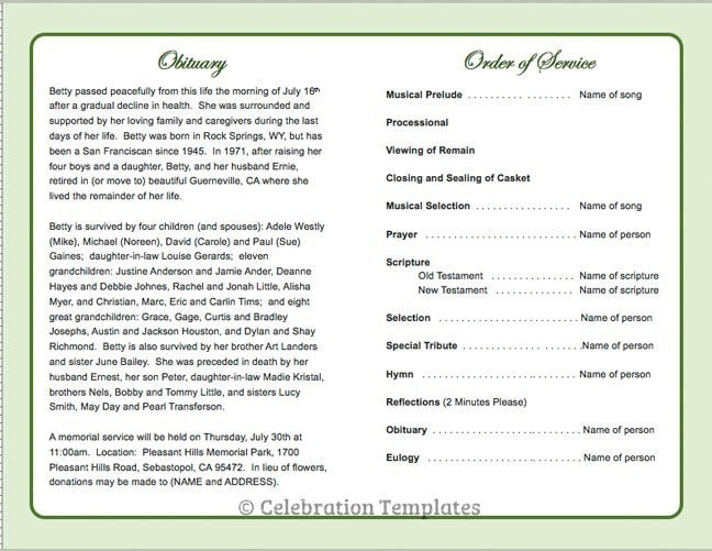 Modern Dove Funeral Program Template.