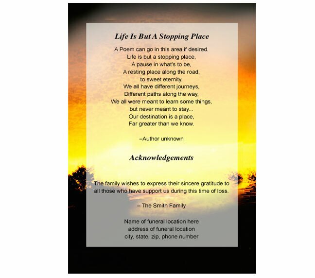 Splendor Template Splendor Small Memorial Card Template – Funeral Program-Site Funeral ...