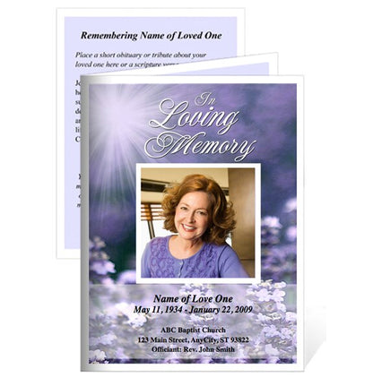 Lilac Small Memorial Card Template.