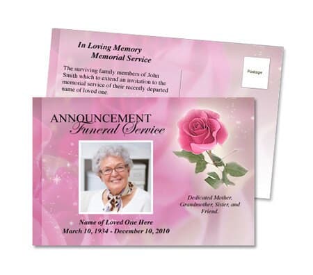 Petals Funeral Announcement Postcard Template.