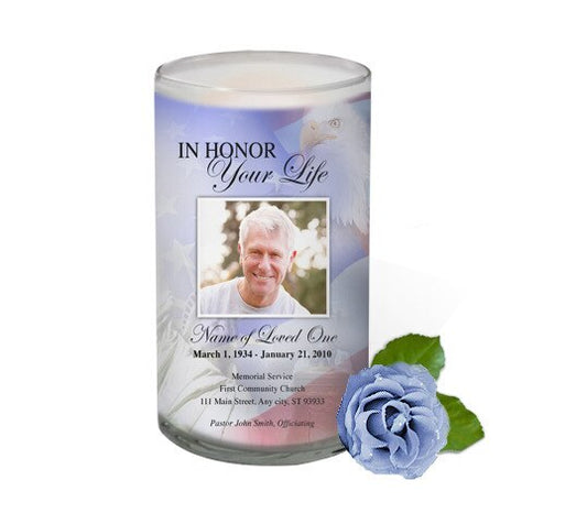 Patriot Personalized Glass Memorial Candle.