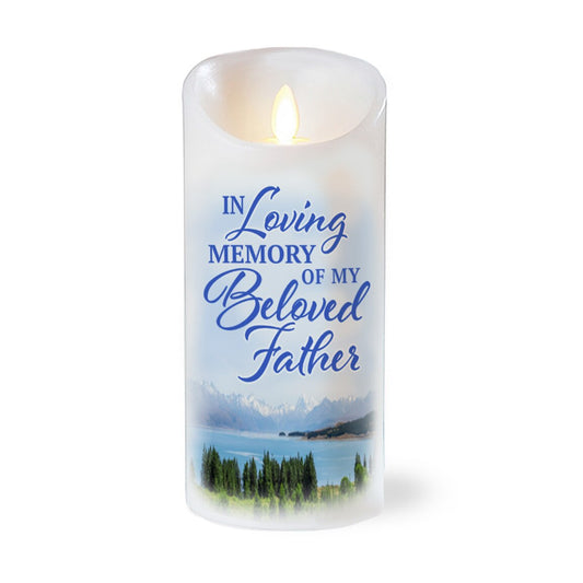 Beloved Father Dancing Wick LED Memorial Candle.