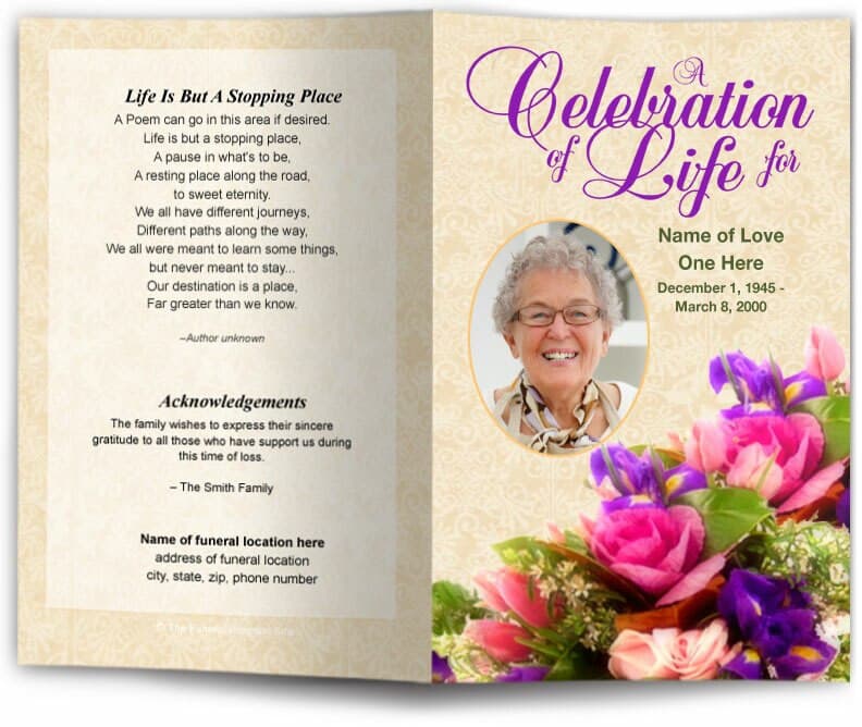 Golden Funeral Program Template.