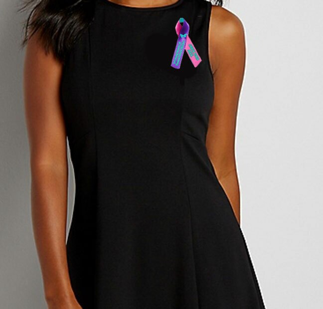 Personalized Thyroid Cancer Ribbon - Pink, Purple, Teal (Pack of 10).